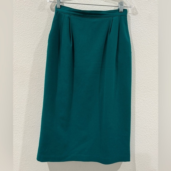 Vintage Lanz Originals 100% Wool Straight Green Midi Pleated Skirt Size 10 - Picture 1 of 16